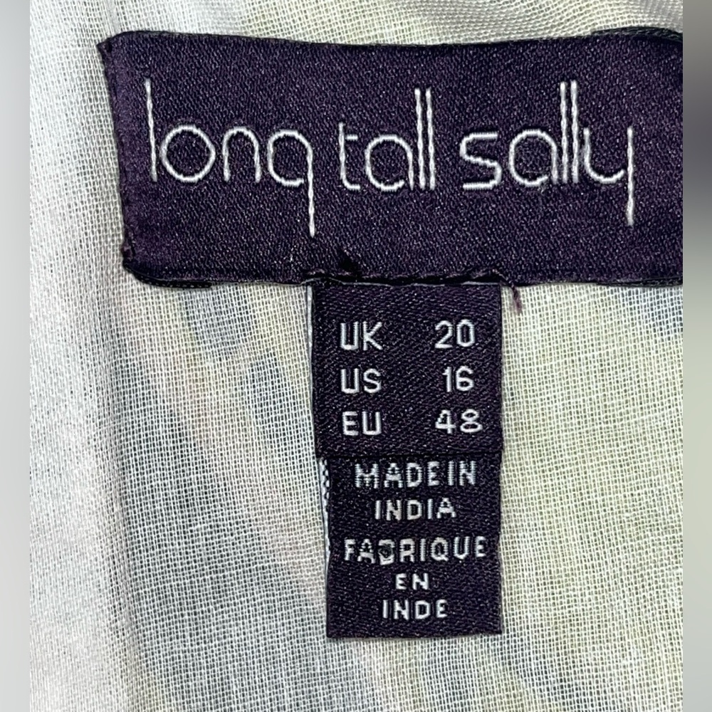Long Tall Sally BLACK Olive Cotton Sun DRESS flowers V Neck MIDI Lined, SIZE 16 - Picture 2 of 16